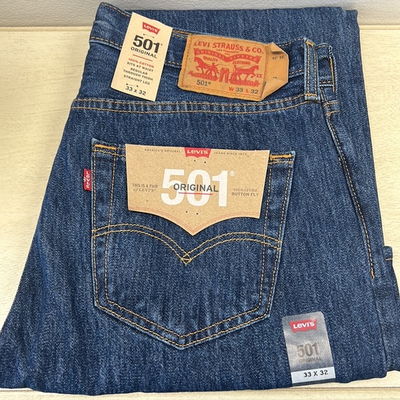 NWT - LEVI'S 501 MEN'S ORIGINAL JEANS, DARK STONEWASH (005010194) - Size 33Wx32L - Picture 6 of 9
